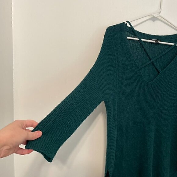 EXPRESS Strappy Circle Hem Tunic Sweater Solid Teal Green Blue 3/4 Sleeve Winter - Picture 8 of 15